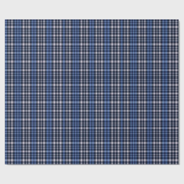 Midnight Blue Check Plaid Wrapping Paper (Flat)