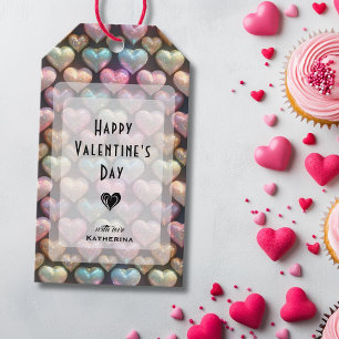 Midnight Blue Chic Colorful Hearts Happy Valentine Gift Tags