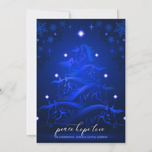 MidNight Blue Christmas Horses Holiday Card (Front)