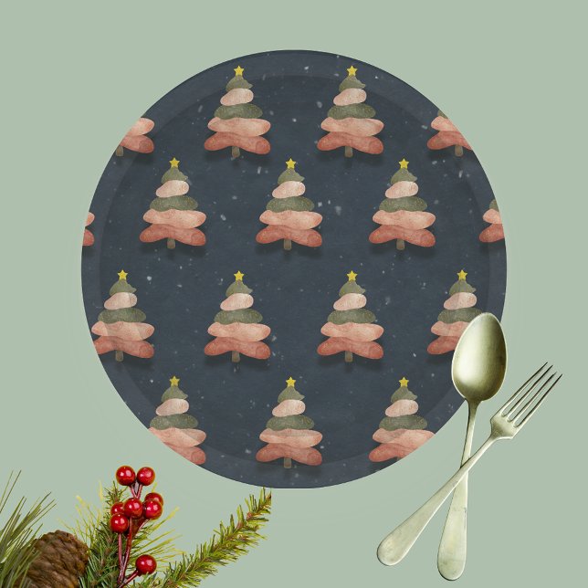 Midnight Blue Christmas Tree Pattern Large  Paper Plate (Creator Uploaded)