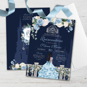 Midnight Blue Cinderella Princess Quinceañera Invitation