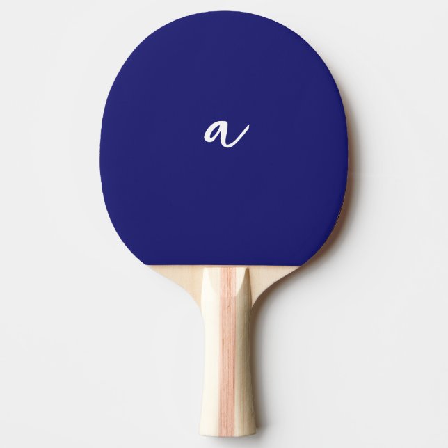 Midnight Blue Colour Minimalist Plain Monogram Ping Pong Paddle (Front)