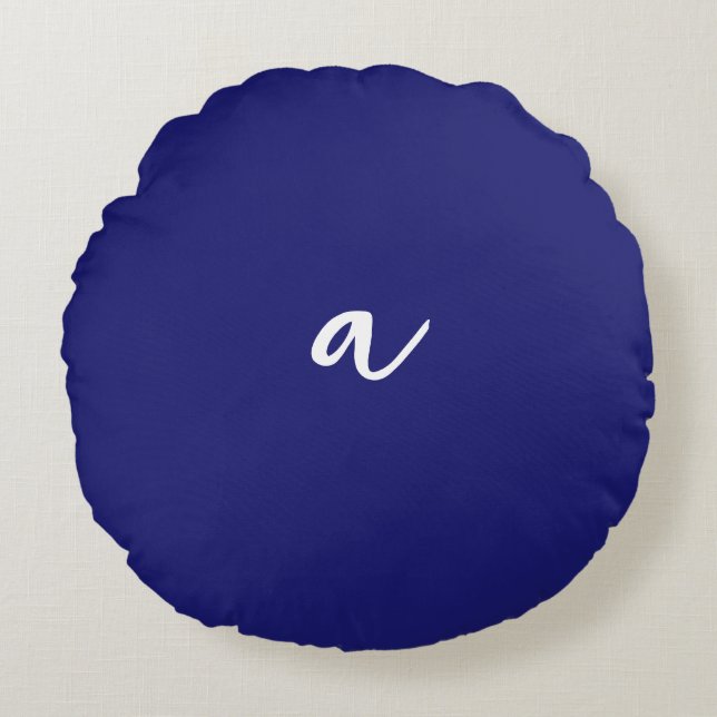 Midnight Blue Colour Minimalist Plain Monogram Round Pillow (Front)