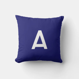 Midnight Blue Colour Minimalist Plain Monogram Throw Pillow