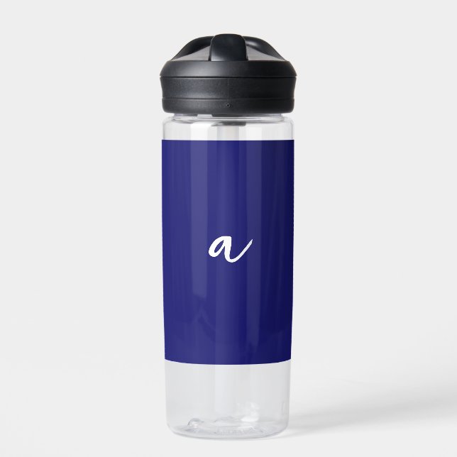 Midnight Blue Colour Minimalist Plain Monogram Water Bottle (Front)