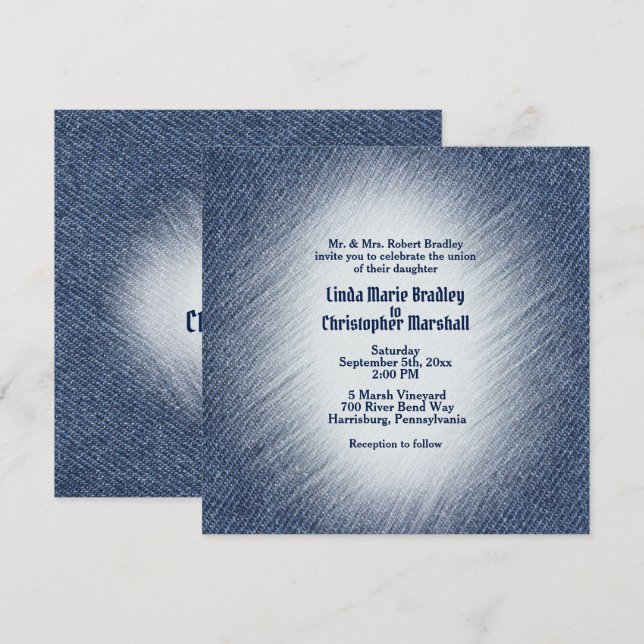 Midnight Blue Denim Wedding Invitation (Front/Back)