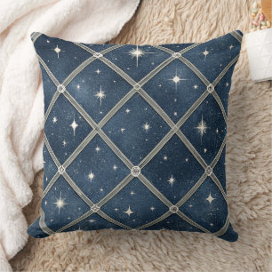 Midnight Blue Diamond Lattice - Starry Night Throw Pillow