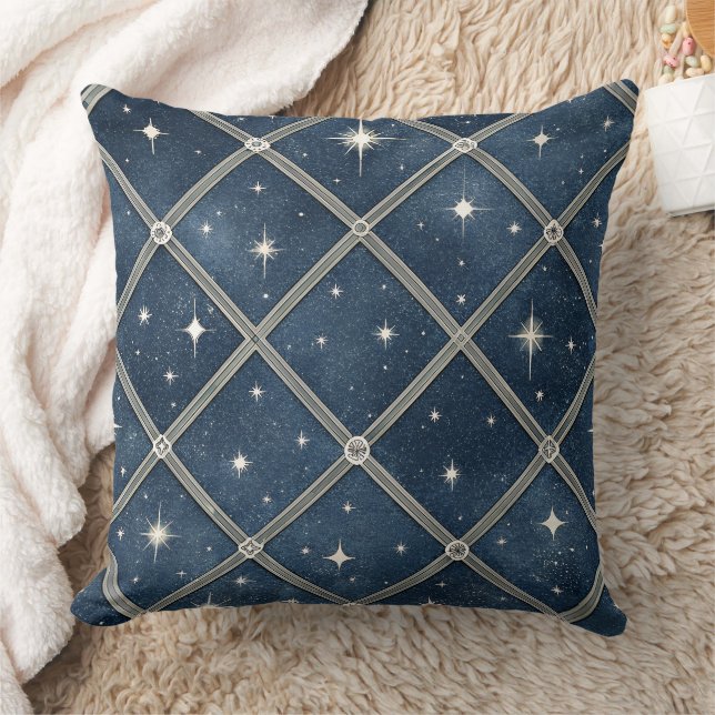Midnight Blue Diamond Lattice - Starry Night Throw Pillow (Blanket)