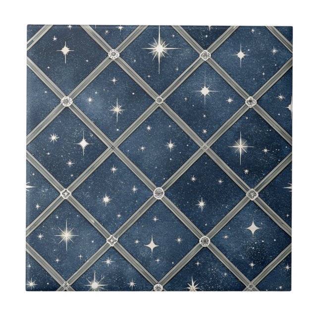 Midnight Blue Diamond Lattice - Starry Night Tile (Front)