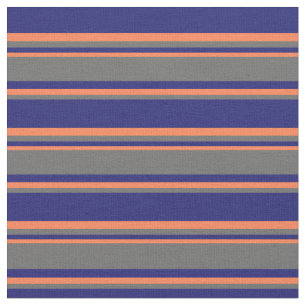 Midnight Blue, Dim Grey, and Coral Stripes Fabric