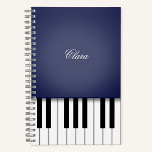 Midnight Blue Elegant Piano Keyboard Personalized Notebook