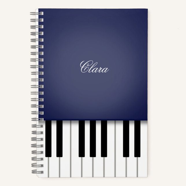 Midnight Blue Elegant Piano Keyboard Personalized Notebook (Front)