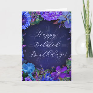 Midnight Blue Floral Belated Birthday Card