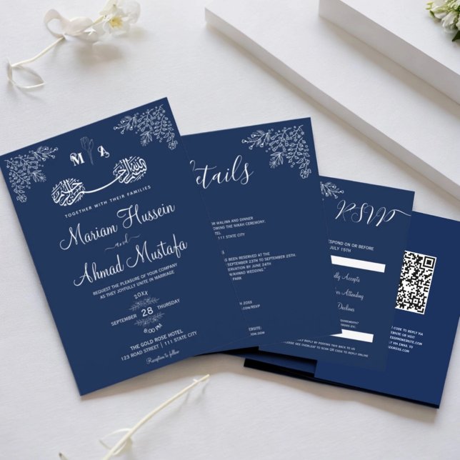 Midnight Blue Floral Islamic Muslim Nikah Wedding Invitation (Midnight Blue Floral Islamic Muslim Nikah Wedding Invitation)