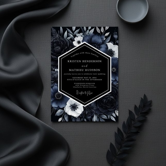 Midnight Blue Floral Opulence Wedding Invitation (Creator Uploaded)