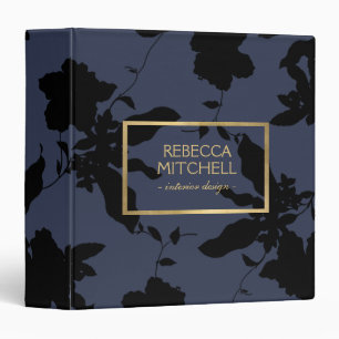 Midnight Blue Floral Pattern Personalized Binder