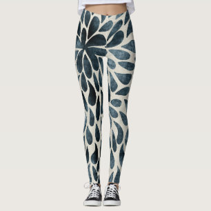 Midnight Blue Floral Petal Motif Artsy Leggings
