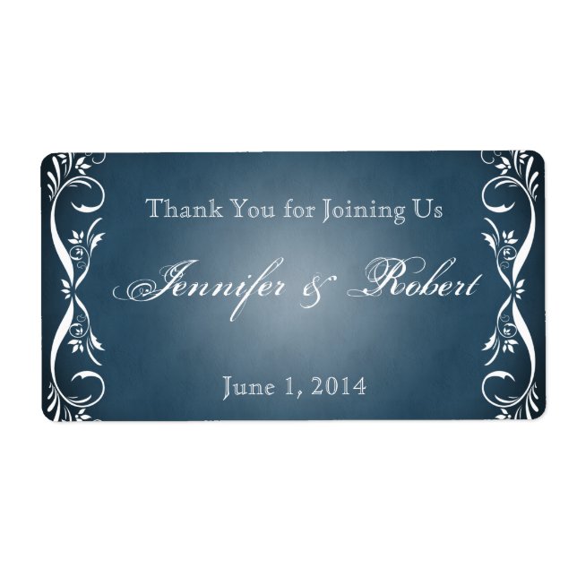 Midnight Blue Floral Posh Water Bottle Label (Front)