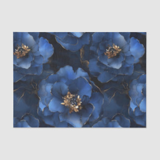 Midnight Blue Flowers Decoupage Tissue Paper
