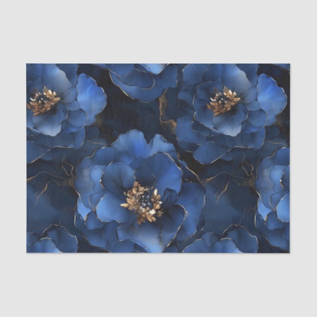 Midnight Blue Flowers Decoupage Tissue Paper (Front)