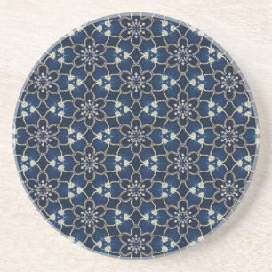 Midnight Blue Flowers Pattern Coaster