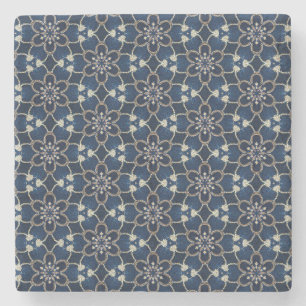 Midnight Blue Flowers Pattern Stone Coaster