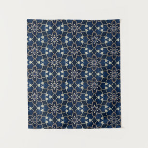 Midnight Blue Flowers Pattern Tapestry