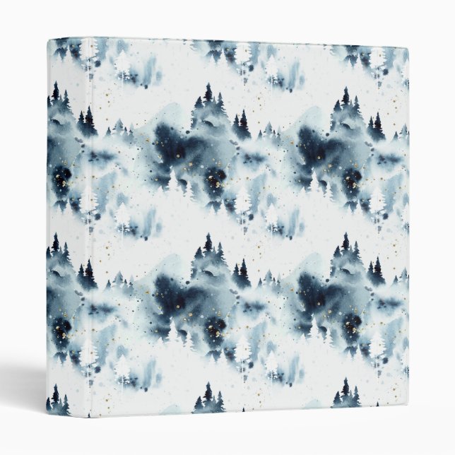 Midnight Blue Forest Watercolor Pattern Binder (Front/Spine)