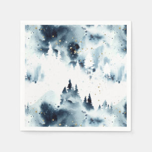 Midnight Blue Forest Watercolor Pattern Napkin