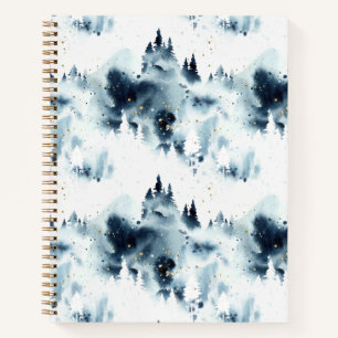 Midnight Blue Forest Watercolor Pattern Notebook