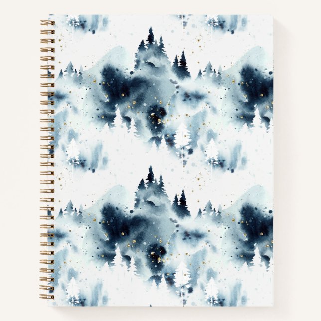 Midnight Blue Forest Watercolor Pattern Notebook (Front)