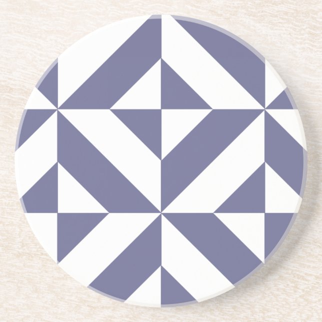 Midnight Blue Geometric Deco Cube Pattern Coaster (Front)