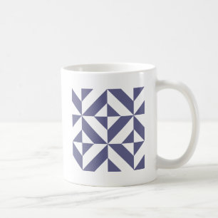 Midnight Blue Geometric Deco Cube Pattern Coffee Mug