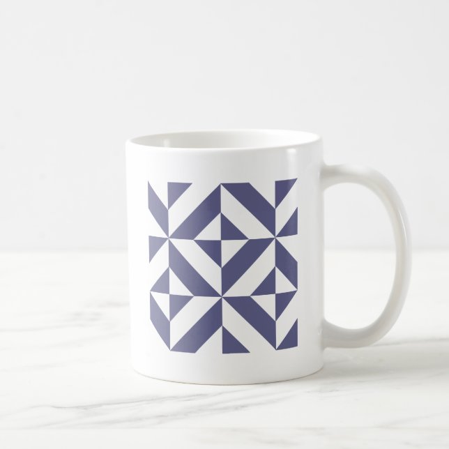 Midnight Blue Geometric Deco Cube Pattern Coffee Mug (Right)