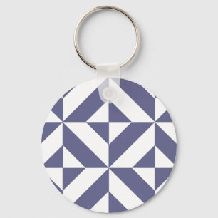 Midnight Blue Geometric Deco Cube Pattern Keychain