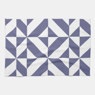 Midnight Blue Geometric Deco Cube Pattern Kitchen Towel