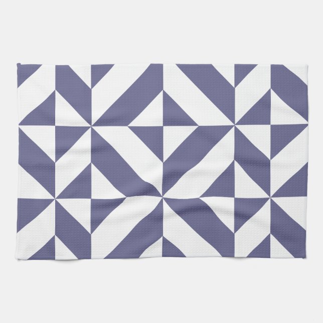 Midnight Blue Geometric Deco Cube Pattern Kitchen Towel (Horizontal)