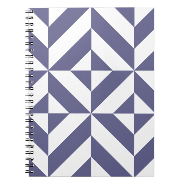 Midnight Blue Geometric Deco Cube Pattern Notebook (Front)