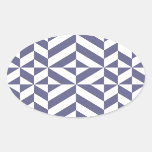 Midnight Blue Geometric Deco Cube Pattern Oval Sticker