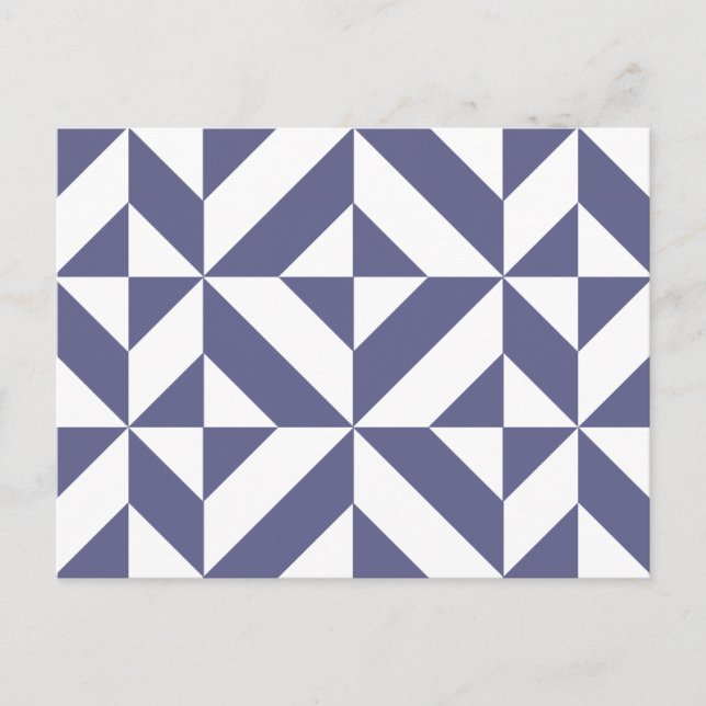 Midnight Blue Geometric Deco Cube Pattern Postcard (Front)