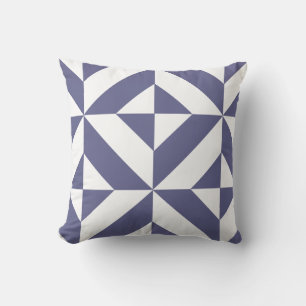 Midnight Blue Geometric Deco Cube Pattern Throw Pillow