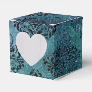 Midnight Blue Glimmer Vintage Damask Favor Box