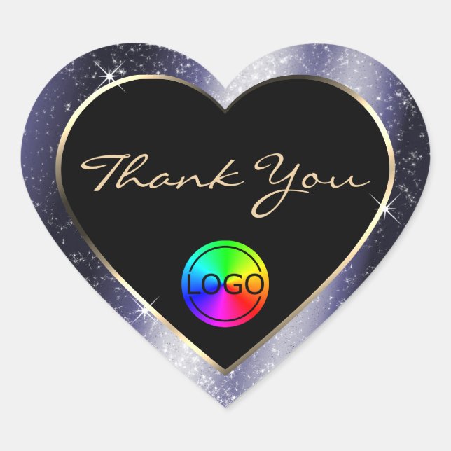 Midnight Blue Glitter Frame Thank You with Logo Heart Sticker (Front)