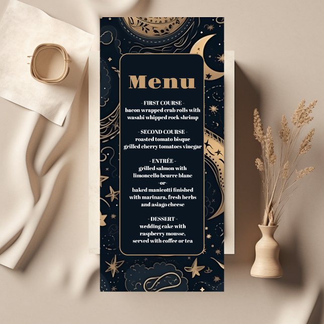Midnight Blue Gold Celestial Wedding Menu (Creator Uploaded)