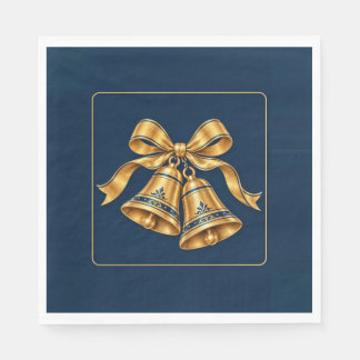 Midnight Blue & Gold Christmas Bells Napkins