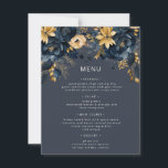 Midnight Blue Gold Luxe Floral Wedding Menu Card<br><div class="desc">Our "Watercolor Moody Florals" collection features dark florals in black, teal and midnight blue colours with golden accents combined with elegant typography for all your occasions. Mix and match the items as you wish and contact us if you have any special requests through chat or email. Check our store for...</div>