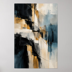 Midnight Blue Gold Passage Abstract Wall Art