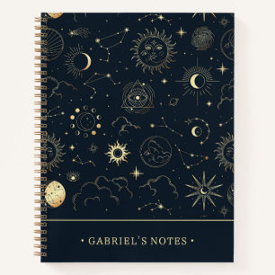 Midnight Blue Gold Star Constellation   Add Name Notebook