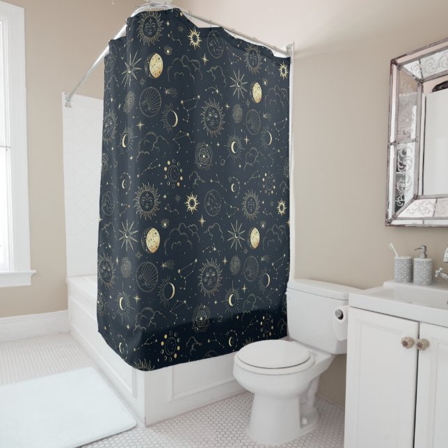 Midnight Blue Gold Star Constellation Pattern (In Situ)