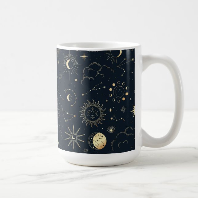 Midnight Blue Gold Star Constellation Pattern Coffee Mug (Right)